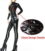 Women's Sexy Shiny PVC Leather Cat Suit Front with Zipper Bodysuit Wet Look Jumpsuit Clubwear