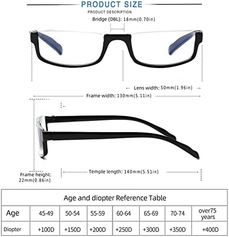 Henotin 4 Pair Reading Glasses for Women Men Readers Half Moon Frame Blue Light Blocking Spring Hinge Eyeglasses (A-mix, 2.75, diopters)