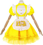 Womens Yellow Maid Apron Lolita Fancy Dress Uniform Outfits with Bracelets for Halloween