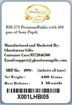 Ghasitaram Gifts Rakhi for Brother Rakhis Online - RM-579 PremiumRakhi with 400 GMS of Soan Papdi