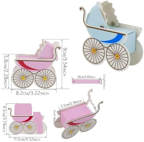 LAEYIAP 24PCS Carriage Treat Boxes,Baby Paper Stroller Party Favor Gift Boxes,Stroller Favour Gift Box,Cardstock Carriage Candy Boxes (blue)