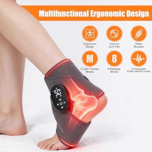 Foot Renew Massager for Neuropathy, with Red Light Therapy for Feet & Ankle, Infrared Neuropathy Foot Massager with Heat, 8 Massage Modes, 20 Intensity Levels, Wearable Ankle & Body Massager