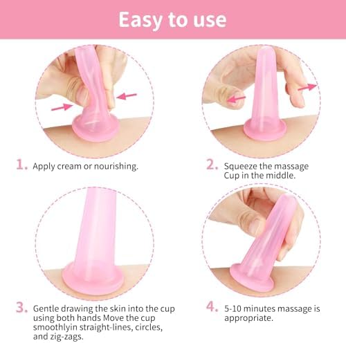 4 Pcs Silicone Facial Cupping Therapy Set Vacuum Massage Cup Kit Body Cupping Cup Set for Face Neck Back Eyes Massage Vacuum Cans Suction Anti Cellulite Massager,Anti-Aging Beauty Tool