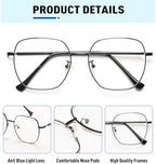 Oversized Square Reading Glasses Women, Large Blue Light Blocking Readers, Fashion Metal Anti Eyestrain Eyeglasses