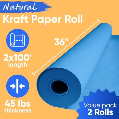 36" x 1200" (100 ft) Dark Blue Kraft Paper Roll (Value Pack of 2), 45 lbs Thickness, Made in USA Colored Kraft Paper for School, Bulletin Board - Odorless, Non-Toxic, Safe for Kids
