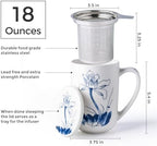 AmorArc Porcelain Tea Mug with Infuser and Lids, 18 Oz Large Cup Strainer with Bag Holder for Loose Leaf Tea, Steeping Coffee Mug for House-warming Wedding Birthday Gift