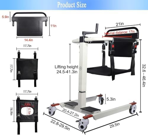 Patient Lift Transfer Chair for Home, Patient Lift Home, Adjustable Height/Base, Portable Patient Transfer Chair Wheelchair Lift for Car, Bedside Commode Chair