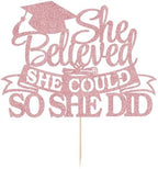 She Believed She Could So She Did Cake Topper Girls' graduation party cake decorations 2026 senior high school university postgraduate Graduation cake topper (rose gold)