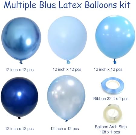 Blue Balloons Metallic Blue Balloon, 60Pcs 12Inch Chrome Blue Balloons Kit Macaron Light Pearl Navy Blue Latex Balloons for Birthday Wedding Party Decoration