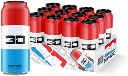 3D Energy Liberty Pop | Sugar Free Energy Drink | Pre Workout Energy | 200mg Caffeine with Taurine and L-Carnitine | 16 Fluid Ounce | 12 Pack | Red, White and Blue