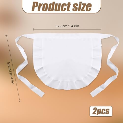 2 Pcs Women's White & Black Half Maid Apron - Cosplay Waist Maid Apron, Cooking French Retro Waitress Half Aprons, Ruffle Puffy Pleated French Maids Aprons for Cooking, Waitress, Party & Kitchen