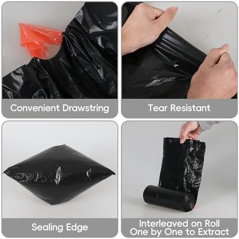 8 Gallon Drawstring Trash Bags, 110 Pack Tall Kitchen Garbage Bags, Durable Trash Can Liners with Premium Materials (Black)
