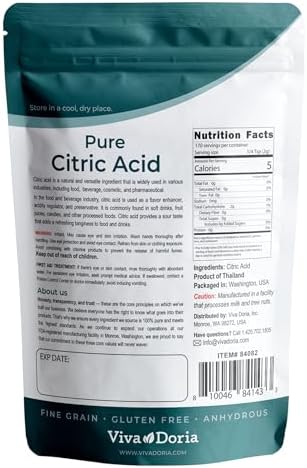 Viva Doria 100% Pure Citric Acid, Food Grade, Fine Grain, 12 oz (340 g)