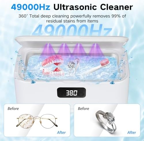 Dental Ultrasonic Retainer Cleaner, Retainer Cleaner for Dentures,Mouth Guard,Jewelry,Eyeglasses,Toothbrush Heads,Ultrasonic Dentures Cleaner with 4UV-C,49kHz Professional Ultrasonic Cleaner Machine