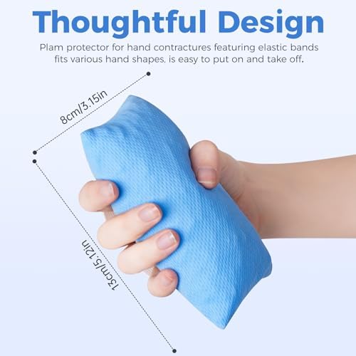 2PC Palm Protector Filled with PE Hose, Hand Contracture Cushions Made of Blue Breathable Fabric, Finger Grip with Elastic Band for Stroke Hand, Arthritis Parkinson Dementia
