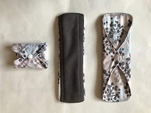 5 Pieces Charcoal Bamboo Mama Cloth/Menstrual Pads/Reusable Sanitary Pads (Silver, Regular (10 inch))