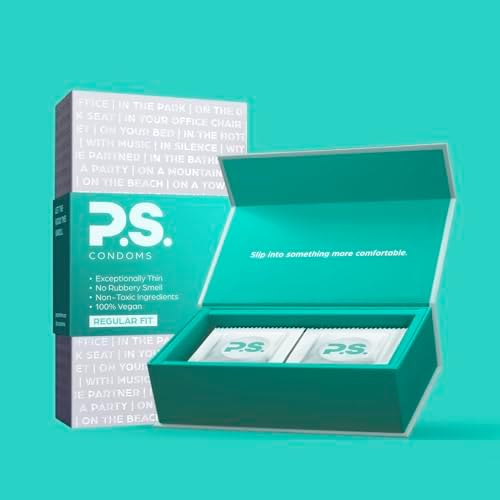 PS Condoms Exceptionally Thin Latex Condoms for Men - Odorless and 100% Vegan - Ultra Thin Lubricated Condom - 40% Thinner and Transparent - 12 Pack