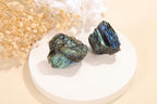 Jovivi 2pcs Raw Labradorite Crystals,Large 1.6-2.2" Healing Crystals Natural Rough Stones Crystal for Tumbling, Cabbing, Home Decoration, Polishing, Wicca & Reiki