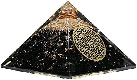 Amazing Gemstone Large Black Tourmaline Orgone Pyramid Crystal, Flower of Life Orgonite Pyramid - Positive Energy Healing