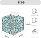Tissue Box Cover, Tissue Box Holder, Square PU Leather Aesthetic Daisy Desk Decor for Home, Office, Bedroom, Coffee Table, Car, Dresser, Bedside, Tissues Cube Boxes Holder Office Desk Accessories