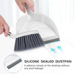 NACENA Mini Broom and Dustpan Set, Small Dust Pan and Brush Set with Handle Dustpan Teeth for Cleaning Hair Suitable for Office Desks Drawers Sofas Outdoor Camping, White & Gray