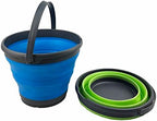 SAMMART 10L (2.6 Gallon) Collapsible Plastic Bucket - Foldable Round Tub - Portable Fishing Water Pail - Space Saving Outdoor Waterpot, Size 33cm Dia (Grass Green + Cerulean (Set of 2))