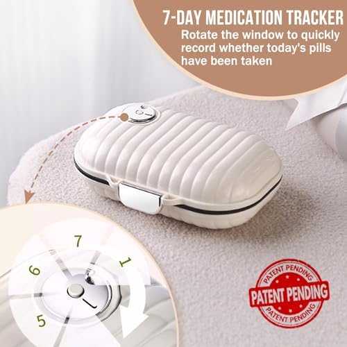 Travel Pill Organizer, 7 Day Portable Pill Case, Small Pill Box for Pocket Purse Portable Medicine Vitamin Container (Pearl White,1 Pack)