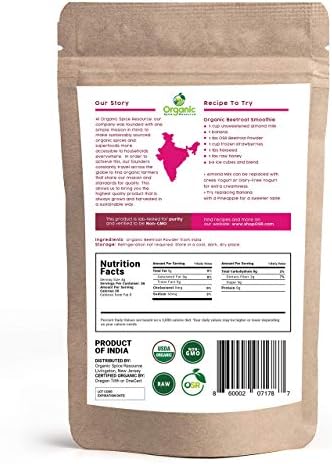 Organic Beet Root Powder | 8 oz or 226g | USDA Organic Approved, Raw and Non GMO | Nitric Oxide Booster, Increases Stamina and Circulation | Vegan | 100% Raw from India, by SHOPOSR(8oz)