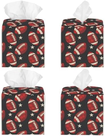 Square Leather Tissue Box Cover, Waterproof Napkin Dispenser with Sports American Football Print, Tissue Holder for Bathroom, Living Room, Bedroom, Office, and Car Decor