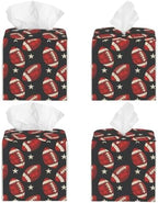 Square Leather Tissue Box Cover, Waterproof Napkin Dispenser with Sports American Football Print, Tissue Holder for Bathroom, Living Room, Bedroom, Office, and Car Decor