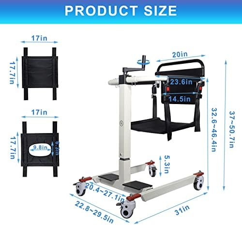 Patient Lift Transfer Chair Lift for Home Wheelchair,Portable Car Lift Bedside Commode Chair Steel Lift Aid, Adjustable Height Bathroom Wheelchair for Caregivers Elderly Living (Without Bedpan)