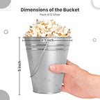 Galvanized Metal Bucket with Handle 12 Pcs- Metal Buckets for Party, Tin Buckets with erasable Stickers and Chalk Marker Silver Bucket 4.7" W x 5" H x 2.7" L