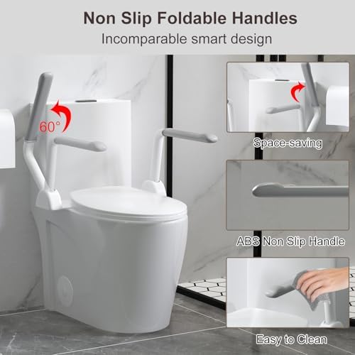 Toilet Safety Rails for Seniors,Height Adjustable Seat Handles, Space Saving, Sturdy Grab Support Rails, Suitable for Elderly, Disabled, Pregnant Women with Bars Arms Toilet Safety Frame