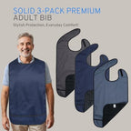 Modaliv Solid 3 Pack Premium Bib for Adults Reusable Clothing Protector for Women and Men - Waterproof Adult Bibs for Eating - Crumb Catcher Gift for Men - Machine Washable Bib Gift for Women