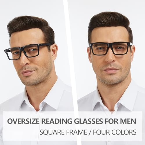 Reading Glasses for Men - 4 pack Classic Square TR Frame Readers with Spring Hinge