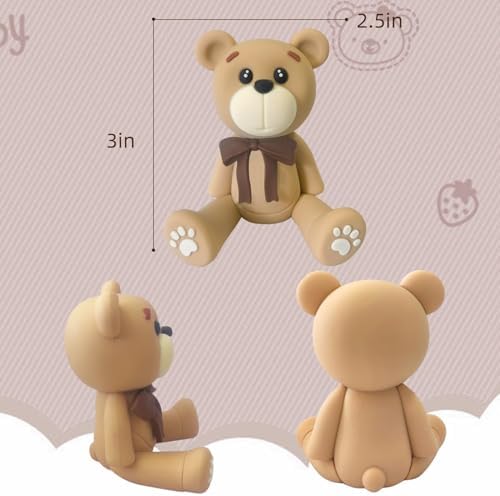 3D Bear Cake Toppers Brown Bear Cake Decorations for Boy Girl Baby Shower Birthday Party Supplies (coffee)