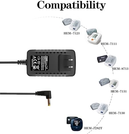 Power Supply Replacement for Omron Blood Pressure Monitor AC Adapter 6V, fit Hem-ADPTW5, 5, 7,10 Series, BP5250 BP5450 BP5100 - Charging Cable 6.6 ft