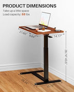 Foldable Overbed Table with Wheels, Pneumatic Height Adjustable Overbed Bedside Table, Tilting Desktop Mobile Standing Desk, Rolling Laptop Desk for Bed, Sofa, or Hospital Use (Brown)