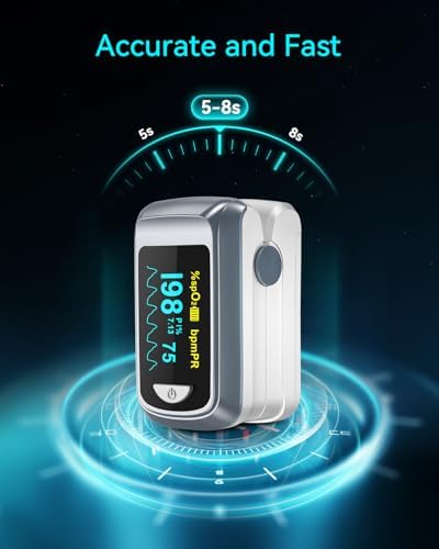 HealthTree JKS50B Fingertip Pulse Oximeter Blood Oxygen Saturation Monitor Pulse Ox, Heart Rate and Fast Spo2 Reading Oxygen Meter with OLED Screen Included Lanyard and 2 X AAA Batteries