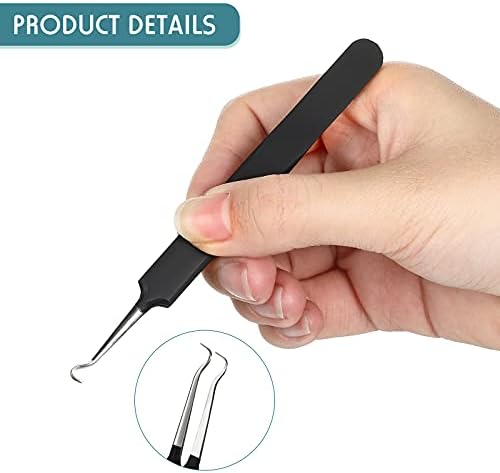 Honoson 3 Pcs Blackhead Tweezer Stainless Steel Pimple Tweezers Extractor Tool for Remove Zit Whitehead Pimple Bend Curved Tweezer Skin Blackhead Remover Tools(Black)