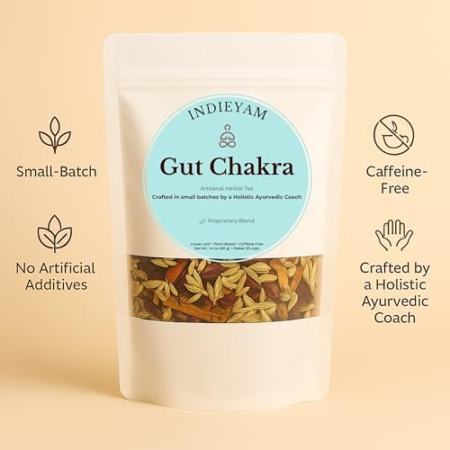 Gut Chakra | Artisanal Ayurvedic Herbal Loose-Leaf Tea | Hand-Blended in Small Batches | Caffeine-Free | Ginger, Fennel, Licorice, Cinnamon & Hibiscus | Post-Meal Digestion Ritual Blend | 20 Cups | 1.4 oz
