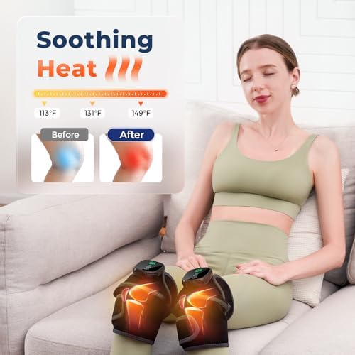 Cordless Heated Knee Massager, 3-in-1 Heating Pad with 3 Vibration and Heating Mode, Auto-Off Timer, Knee Brace for Shoulder Elbow, Gifts for Men Women, Black 1PC