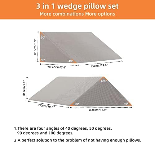 Fanwer Bed Wedges & Body Positioners (3 in 1), 40 Degree Wedges for Bed Positioning,Positioning Pillows for Elderly, Wedge Pillow for Bed Sores, Side Sleeping, After Surgery, Knees Elevated,Back Pain