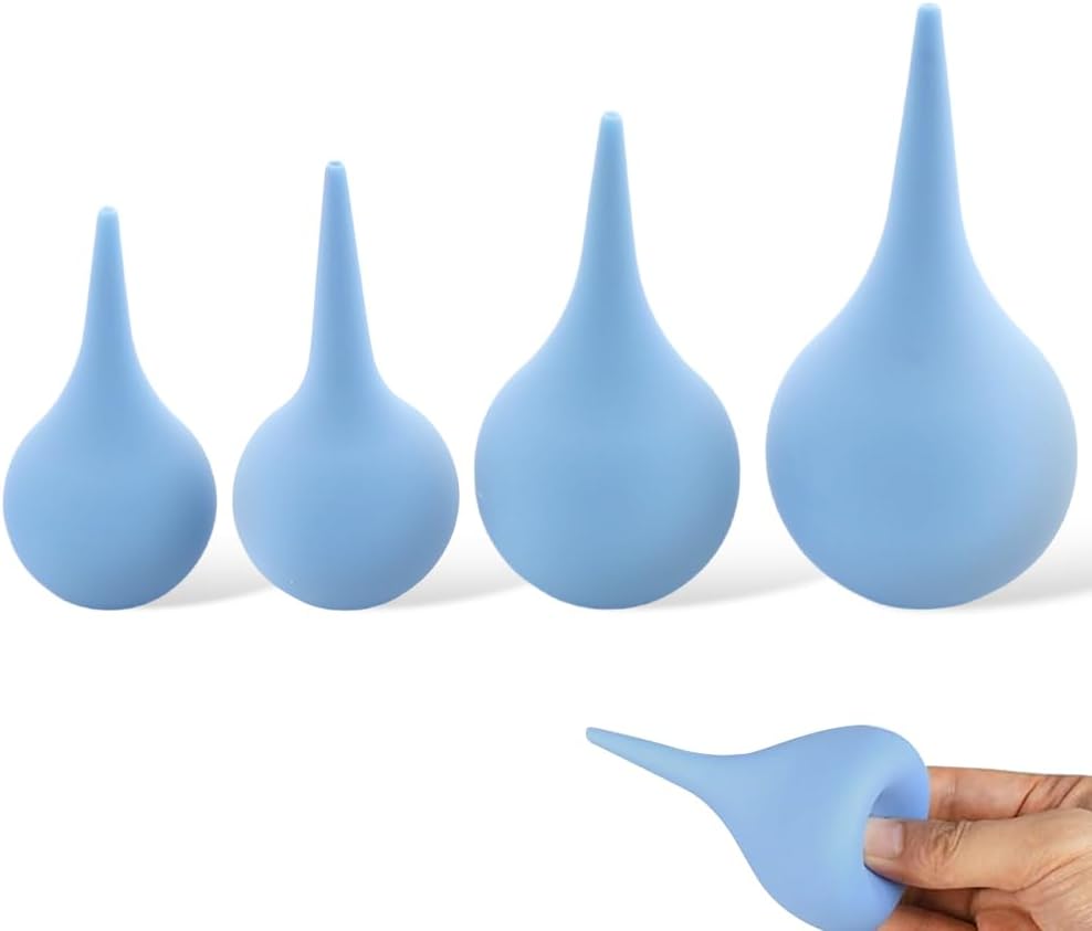 4 Pack Hand Bulb Ear Syringes, Professional Soft Reusable Rubber Suction Ear Syringe Ball, Manual Fluid Suction Device Ear Washing Squeeze Bulb for Adults, Pet, 4 Sizes(25ml, 41ml, 65ml, 90ml)