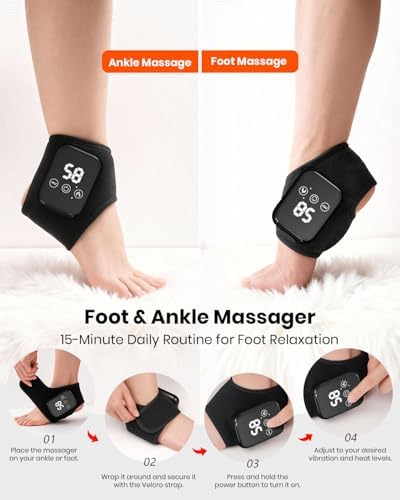 Foot Renew Massager for Neuropathy, 3-in-1 Cordless & Portable Foot and Ankle Massager for Heel, Arch & Ankle Relief, 3-Level Vibration & Heat, Ideal Gift, Includes Extension Strap (Black)