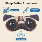 Soft Sleep Mask with Pug Dog Face Print, Adjustable Elastic Strap, Comfortable Eye Cover for Napping, Travel, Meditation, and Rest at Home or on Flights
