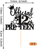 1 Pack Official Pre-teen 12 Cake Topper Glitter Happy 12th Birthday Cake Pick Cheers to 12 Years Old Cake Decorations for Teen 12th Birthday Party Supplies Black