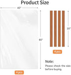 40" x 60" Extra Large Clear Plastic Storage Bags, 4 Pack Huge Waterproof Storage Bags with 4 Ties for Luggage, Suitcase, Furniture, Chair, Mini Bike, Holiday Decoration