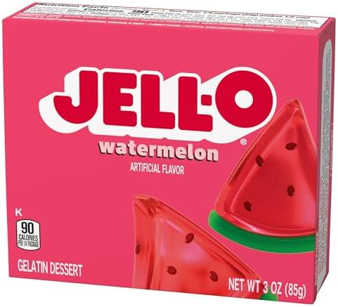 Jell-O Gelatin Dessert Mix, Watermelon, Artificially Flavored, Fat Free, Quick & Easy Dessert, 3 oz (Pack of 3)