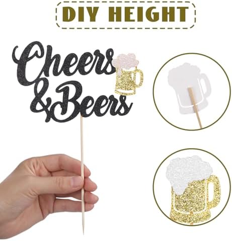 24 Pcs Cheers and Beers Cupcake Toppers and Beer Cup Ornaments Set Glitter Beer Mug Cupcake Decorations for Baby Shower Birthday Party Supplies